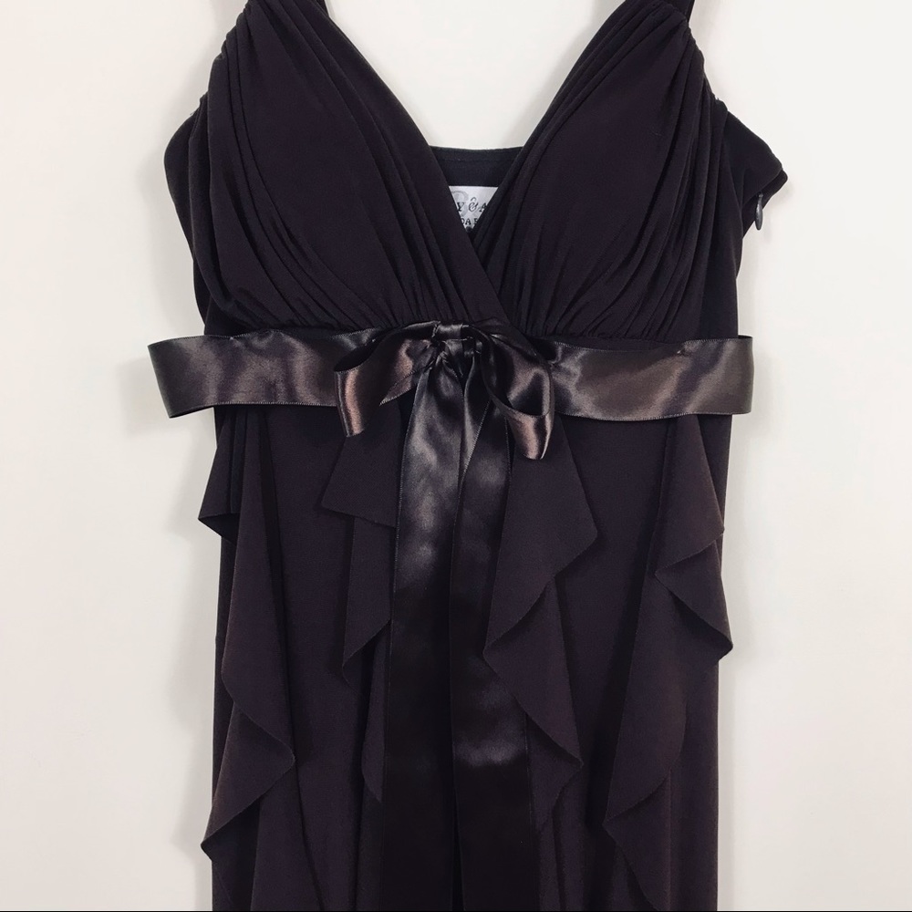 Betsy & Adam Long Formal Brown Ruffle Dress - Picture 2 of 9